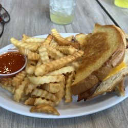 Grilled cheese with bacon , toasted perfect!