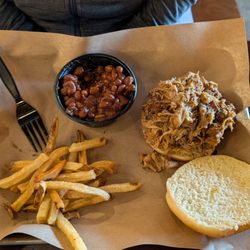 Mission BBQ - Pulled pork ,fries and baked beans bq style ..huge portion of meat ..