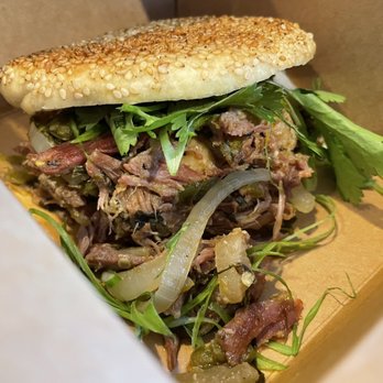 Zao Ze - Pork Rou Jia Mo HOT Traditional Chinese baked sesame crusted bun filled with roast pork, pickled brassicas, sambal aioli, Uyghur spice mix - Asian Fusion Near Me - Brunswick, Maine Zao Ze - Pork Rou Jia Mo HOT Traditional Chinese baked sesame crusted bun filled with roast pork, pickled brassicas, sambal aioli, Uyghur spice mix - Asian Fusion Near Me - Brunswick, Maine