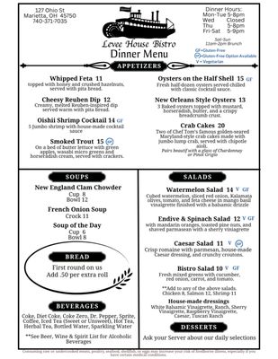 Menu photo 2 Levee House Bistro Marietta, OH Menu photo 2 Levee House Bistro Marietta, OH