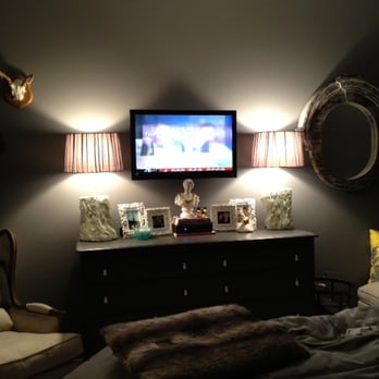Universal Home Theater - mounted tv in the bedroom and added an electrical source - hid the wires perfectly! - Home Theatre Installation Near Me