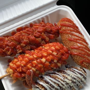 Chung Chun - Squid ink cheese, mozzarella cheese with potatoes, whole mozzarella, chicken corndog - Hot Dogs Near Me - Vancouver, British Columbia Chung Chun - Squid ink cheese, mozzarella cheese with potatoes, whole mozzarella, chicken corndog - Hot Dogs Near Me - Vancouver, British Columbia