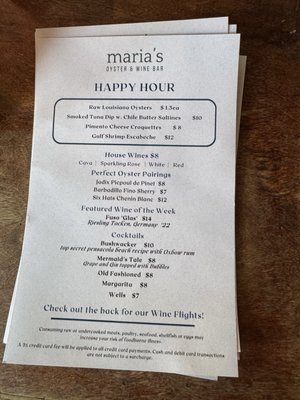 Menu photo 7 Maria's Oyster Bar New Orleans, LA