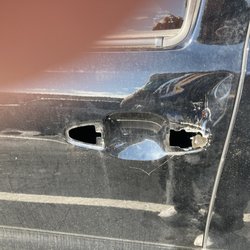Colorado Springs Police Department - Close up of damage caused by Mitchell Highsmith, man who attacked a Colorado Springs police officer.