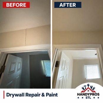HandyPros STL - Cracked drywall above a doorway repaired, finished and painted for a smooth, seamless result. - Handyman Near Me HandyPros STL - Cracked drywall above a doorway repaired, finished and painted for a smooth, seamless result. - Handyman Near Me