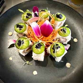Yokozuna Yale - The Chef made me this work of art and I loved it. There's tuna and sea bass. Caviar, jalapeño, top it off. I really liked it there. - Sushi Bars Near Me - Tulsa, Oklahoma Yokozuna Yale - The Chef made me this work of art and I loved it. There's tuna and sea bass. Caviar, jalapeño, top it off. I really liked it there. - Sushi Bars Near Me - Tulsa, Oklahoma