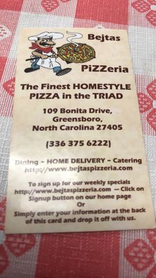 Menu photo 2 Bejtas Pizza & Subs Greensboro, NC Menu photo 2 Bejtas Pizza & Subs Greensboro, NC