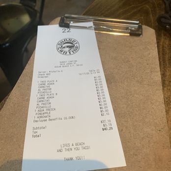 Sunset Cantina - Bill with Employee Benefit Charge - Cocktail Bars Near Me - San Francisco, California