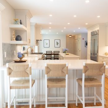 KRB Kitchen and Bath Design Center - The design of this beautiful kitchen was inspired by it's coastal location. The calm shades of white and blue create a serene environment. - Cabinetry Near Me - Stratham, New Hampshire KRB Kitchen and Bath Design Center - The design of this beautiful kitchen was inspired by it's coastal location. The calm shades of white and blue create a serene environment. - Cabinetry Near Me - Stratham, New Hampshire