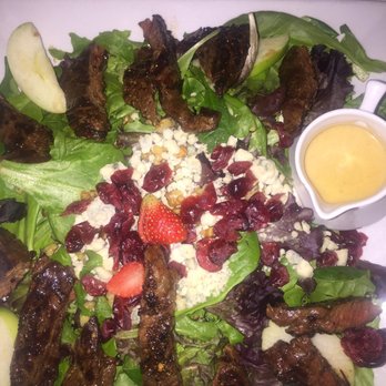 Adega Grill - This is my go to whenever I'm at Adega.  House salad topped with skirt steak.  Delicious! - Portuguese Near Me - Newark, New Jersey