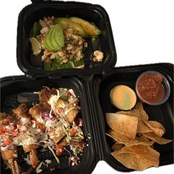 Xclusive Riviera - Shrimp taquitos Ceviche with tostada shells Homemade chips and salsa
