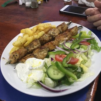 Corfu Greek Restaurant - Chicken Kabob Platter w/fries & salad - Greek Near Me - Winter Springs, Florida Corfu Greek Restaurant - Chicken Kabob Platter w/fries & salad - Greek Near Me - Winter Springs, Florida