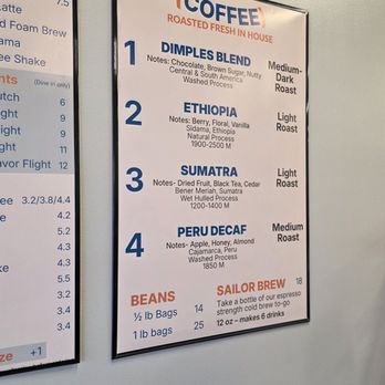Dimples Cafe - Coffee flavors (as of 04/2026) - Pancakes Near Me - Kenmore, New York