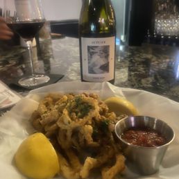 Fried Calamari & light Pinot Noir 'Outlier' ... yummm Fried Calamari & light Pinot Noir 'Outlier' ... yummm