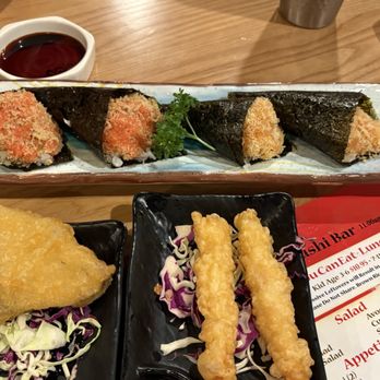 Sushi Yama - Spicy salmon & spicy tuna hand rolls/shrimp tempura & king oyster mushroom tempura - Asian Fusion Near Me - Pembroke Pines, Florida