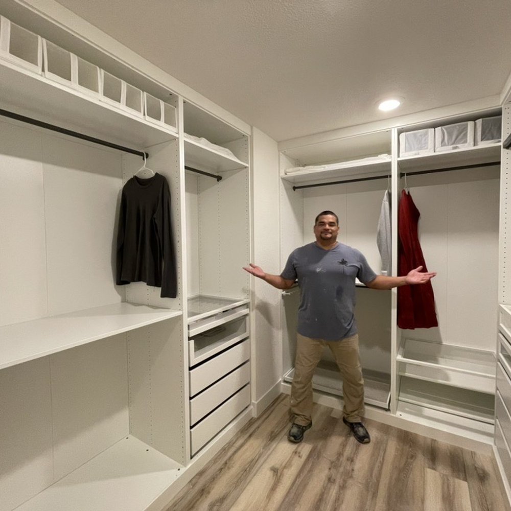 EHR - Fully finished walking closet with Ikea pax closets, new vynyl flooring, moulding, trim & paint job - Flooring Near Me