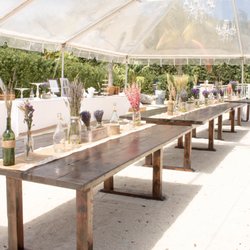 Cache Tents & Events - Farm Tables, Clear Tent with Chandeliers