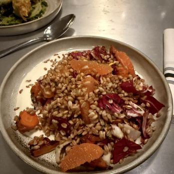 Cucina Urbana - roasted delicata squash + farro salad | radicchio + carrot + orange + whipped goat cheese + salsa verde - Italian Near Me - San Diego, California