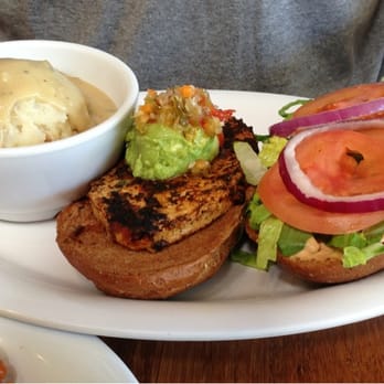 Veggie Grill by Next Level - Vegan Cajun Blackened Chick'n Sandwich w/ Mashed Cauliflower & Potato - Vegan Near Me - Long Beach, California Veggie Grill by Next Level - Vegan Cajun Blackened Chick'n Sandwich w/ Mashed Cauliflower & Potato - Vegan Near Me - Long Beach, California