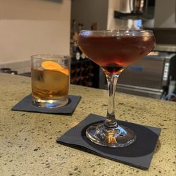 Edgar's Classic Old Fashioned (left) Smoked Cherry Manhattan (right)