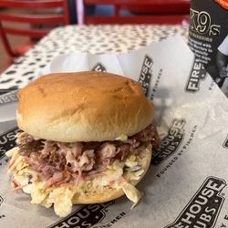 Firehouse Subs - Limited time pork & slaw sandwich & iced tea.