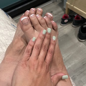 Glossy Nails - Dip and pedicure with simple white tips - Nail Salons Near Me - Rocklin, California