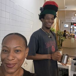 With one of their coolest baristas!