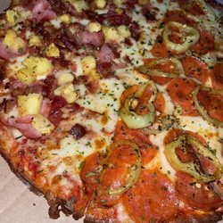 Sol Pie Pizza - Half Hawaiian half pepperoni and banana peppers