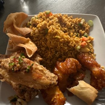 Mandarin Canton Restaurant - This is my personal plate but we ordered the salted lemon pepper wings , orange chicken, veggie spring rolls, cream cheese wontons - Chinese Near Me - Chula Vista, California