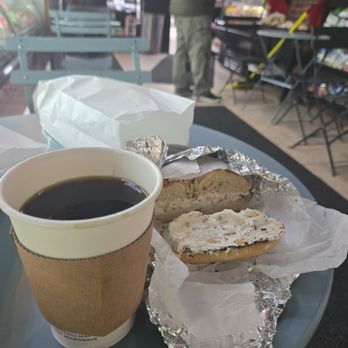 Bagel World - Small black coffee and everything's bagel toasted with bacon cheddar cream cheese. - Bagels Near Me - Brooklyn, New York Bagel World - Small black coffee and everything's bagel toasted with bacon cheddar cream cheese. - Bagels Near Me - Brooklyn, New York