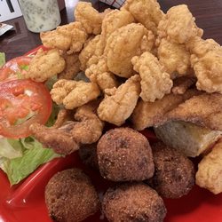 Shrimp and catfish plate. Side of hush puppies and salad