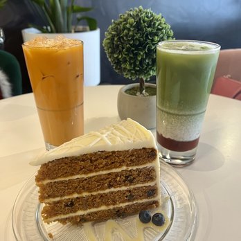 Mezza9 Cafe & Desserts - Strawberry matcha milk , carrot cake , thai tea - Coffee & Tea Near Me - Rochester, Minnesota