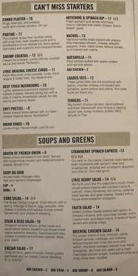 Menu photo 4 Lyric Kitchen · Bar Duluth, MN