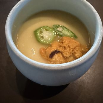 Yakiya - Chawanmushi with uni and okra - Japanese Near Me - Hacienda Heights, California Yakiya - Chawanmushi with uni and okra - Japanese Near Me - Hacienda Heights, California