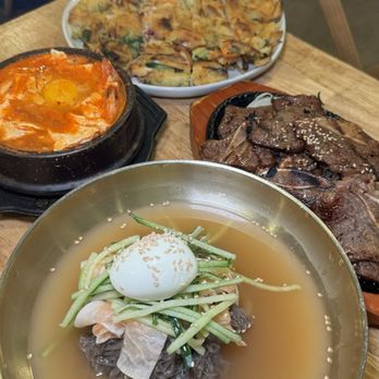 An Nyeong K Tofu & Bbq - Seafood Pancake, cold noodle, Seafood Tofu Soup, and Beef Short Ribs(Gal Bi) - Korean Near Me - Austin, Texas