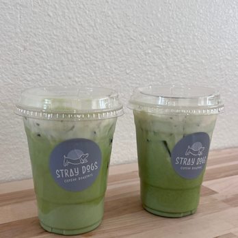 Stray Dogs Coffee Roasters - 2 iced matcha lattes w/ whole milk and vanilla cold foam - Coffee Roasteries Near Me - Riverside, California Stray Dogs Coffee Roasters - 2 iced matcha lattes w/ whole milk and vanilla cold foam - Coffee Roasteries Near Me - Riverside, California
