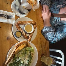 Manito Tap House - Pretzels, Caesar salad and buffalo cauliflower wings