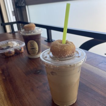 The Family Bean - Iced coffee topped with a mini donut - Donuts Near Me - Chelan, Washington The Family Bean - Iced coffee topped with a mini donut - Donuts Near Me - Chelan, Washington
