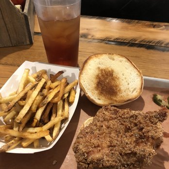 Q's Chicken Shack - Fried pork chop sandwich with fries and a sweet tea - Southern Near Me - Beaufort, South Carolina Q's Chicken Shack - Fried pork chop sandwich with fries and a sweet tea - Southern Near Me - Beaufort, South Carolina
