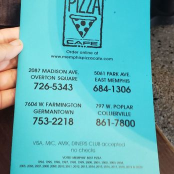 Memphis Pizza Cafe - Menu- front cover - Pizza Near Me - Memphis, Tennessee