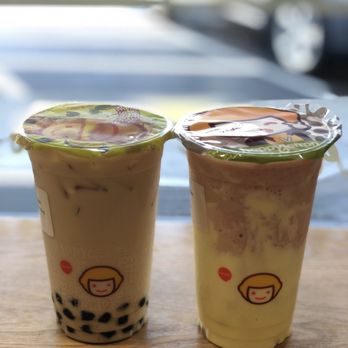 Happy Lemon - Jasmine Green Milk Tea(left), Strawberry Shortcake Smoothie(right) - Juice Bars & Smoothies Near Me - Bellevue, Washington Happy Lemon - Jasmine Green Milk Tea(left), Strawberry Shortcake Smoothie(right) - Juice Bars & Smoothies Near Me - Bellevue, Washington
