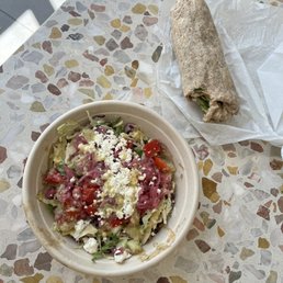 Mediterranean bowl with pickled onions and build your own wrap Mediterranean bowl with pickled onions and build your own wrap