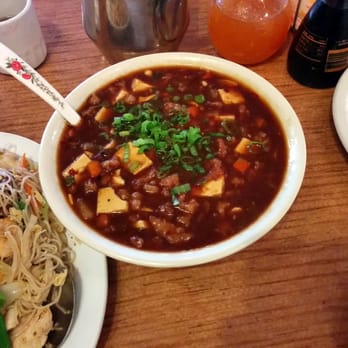 Oriental Garden Restaurant - Mapo Tofu (upper right), House Special Noodles (partial, lower left) - Chinese Near Me - Princeton, Illinois