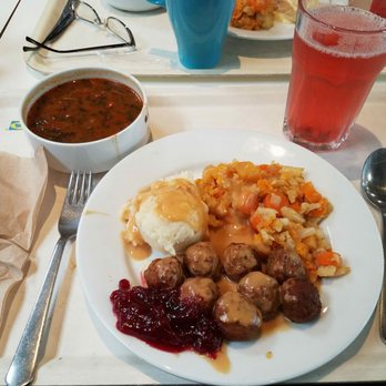 IKEA - Swedish meatballs with cranberry sauce, vegetables, mashed potatoes, and soup - Home Decor Near Me - Orlando, Florida