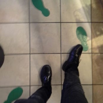 Starbucks - Green Floor Stickers to guide the Custy Cue to the Register Area. One is supposed to enter on the Right, Norfolk Ave Side. - Coffee & Tea Near Me - Bethesda, Maryland Starbucks - Green Floor Stickers to guide the Custy Cue to the Register Area. One is supposed to enter on the Right, Norfolk Ave Side. - Coffee & Tea Near Me - Bethesda, Maryland
