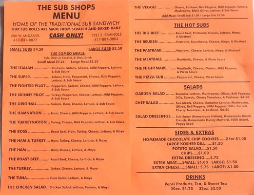 Menu photo 3 The Sub Shop Springfield, MO