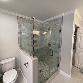 Maryland Glass Installation - Regular Door With Fixed Panels Of 3/8" Tempered Glass. All Hardware Brushed Nickel. - Glass & Mirrors Near Me