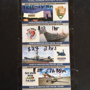 Pearl Harbor - Different rates for each place you can see.  As of July 2017. - Visitor Centers Near Me - Honolulu, Hawaii