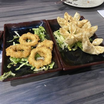Sakura Bowl - Calamari and crab ragoon - 1/2 eaten. I didn't think to take a picture until we were already eating. - Japanese Near Me - Highland, Indiana Sakura Bowl - Calamari and crab ragoon - 1/2 eaten. I didn't think to take a picture until we were already eating. - Japanese Near Me - Highland, Indiana
