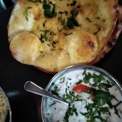 Mirchi Indian Kitchen - Garlic naan and Raita